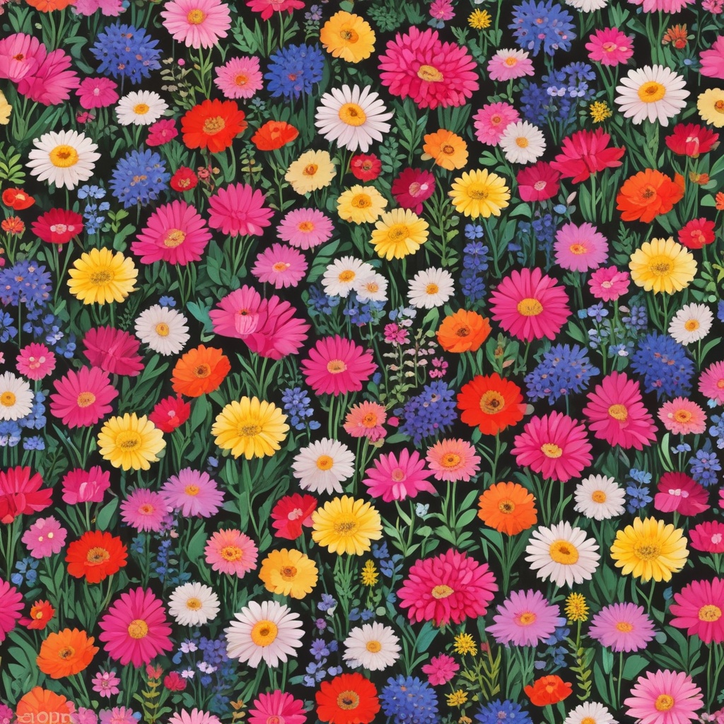 A colorful flower garden showcasing a variety of blooms in full splendor